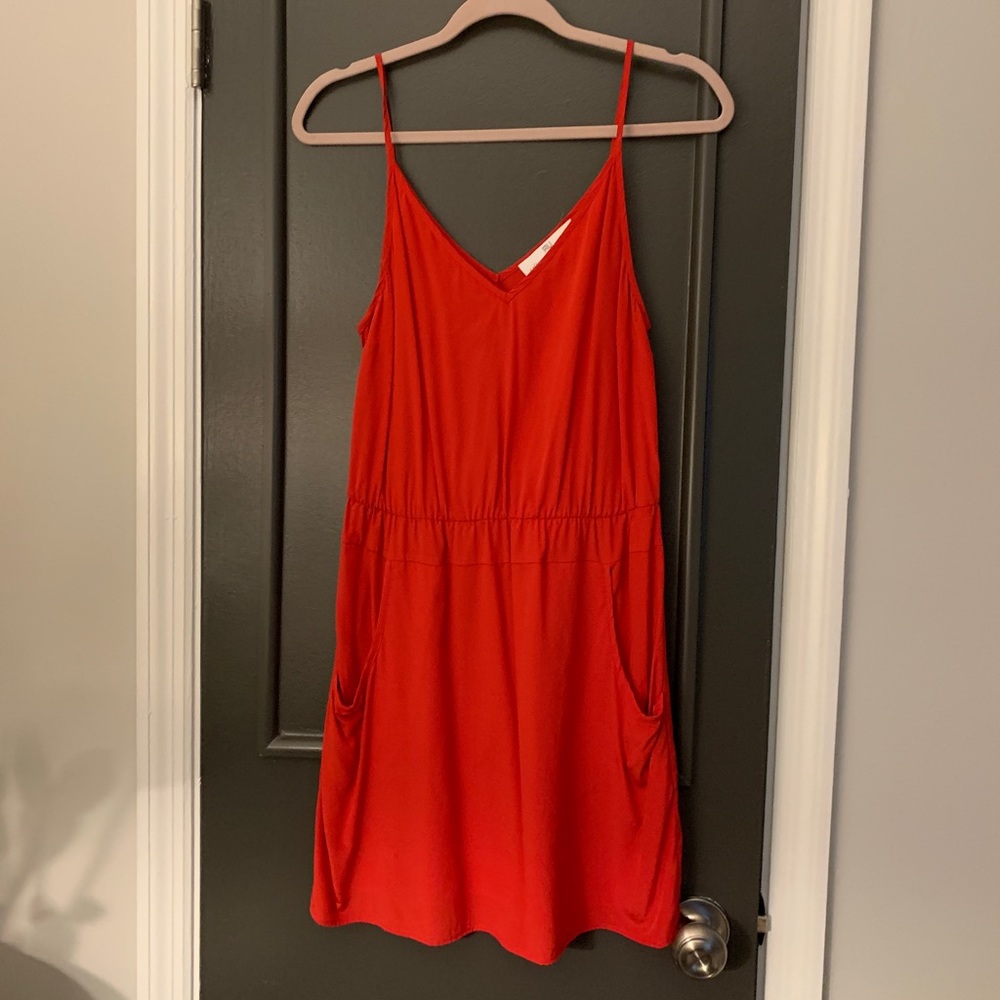 ❤️ AMANDA UPRICHARD Red Silk Strappy Dress with Pockets
